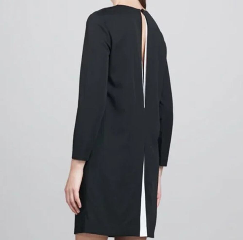 Theory Landain Mini Shift Dress Womens Sz 10 Black Slit Back Keyhole Long Sleeve